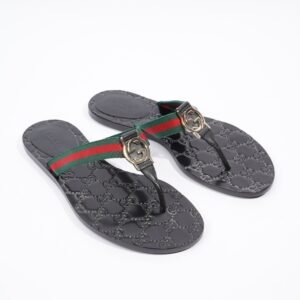 Gucci Interlocking G Thong Black / Red / Green Fabric EU 37 UK 4 | AlmaBagz