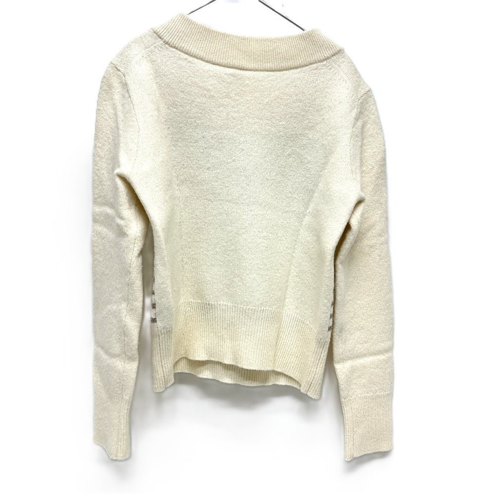 HERMES sweater cashmere White x gray x yellow Collar button border 36 | AlmaBagz