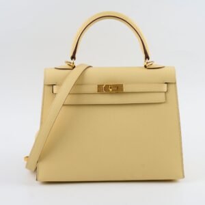 Hermes Kelly 25 Jaune Poussin Epsom Sellier X Stamp 2016 | AlmaBagz