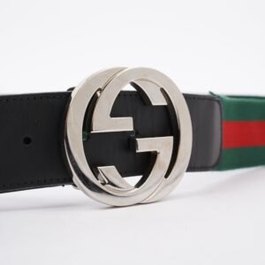 Gucci GG Interlocking Belt Silver / Green / Red Leather 95cm 38" | AlmaBagz