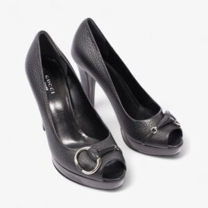 Gucci Horsebit Court Peep Toe 90 Black Leather EU 36.5 UK 3.5 | AlmaBagz