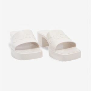 Gucci Logo Embossed Sandals 50 Cream Rubber EU 37 UK 4 | AlmaBagz
