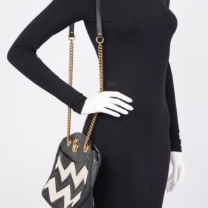 Gucci GG Marmont Zig Zag Black / White Matelasse Leather Medium | AlmaBagz