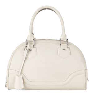 LOUIS VUITTON BOWLING MONTAIGNE PM (M6932J) WHITE EPI LEATHER SILVER HARDWARE WITH DUST COVER | AlmaBagz