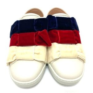 GUCCI sneakers 524989 Leather, Velour White x red x blue ribbon Bee bee 34 | AlmaBagz