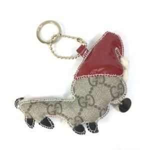 GUCCI Bag charm GG Supreme Canvas beige Gucciori Santa Claus Christmas Keyring GG Chihuahua dog Women Used | AlmaBagz