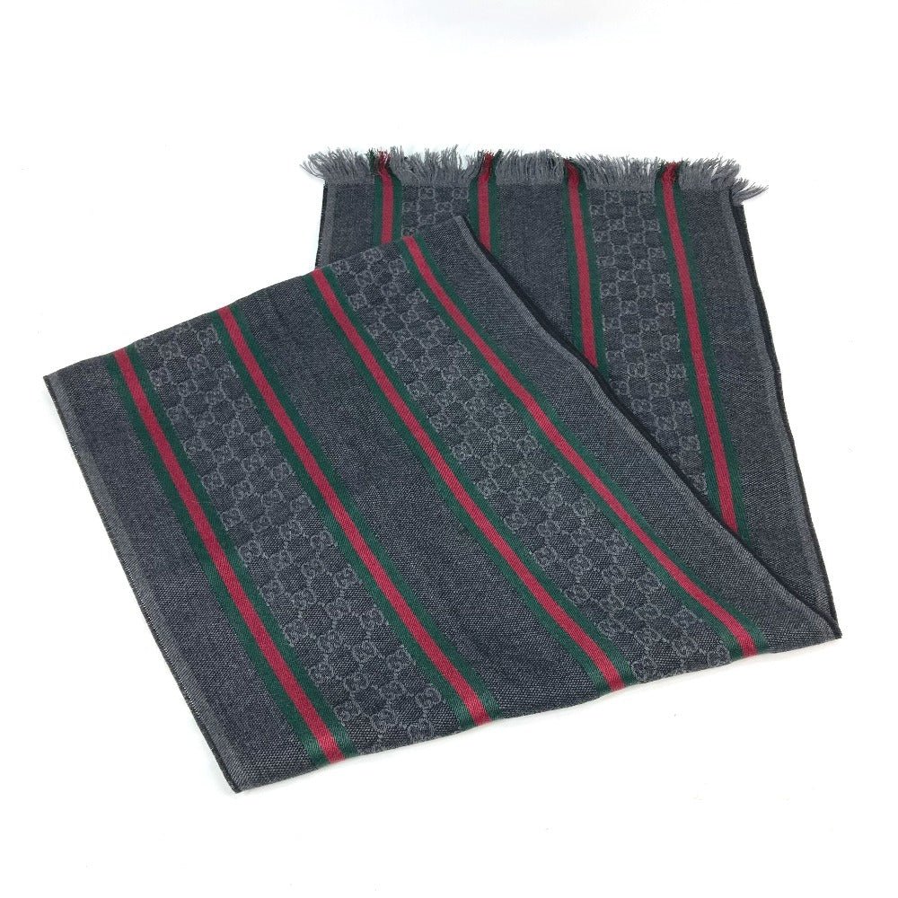 GUCCI Scarf 268941 Wool, Silk gray Shelly line GG mens Used | AlmaBagz