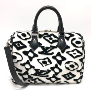 LOUIS VUITTON Boston Duffel bag M45563 leather White x black Tufted Monogram Canvas VxUF Speedy bandouliere 25 | AlmaBagz