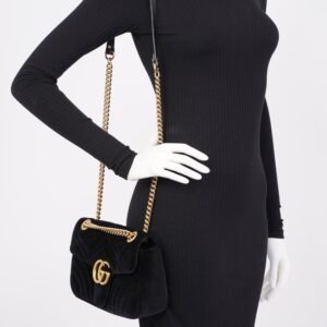 Gucci GG Marmont Black Velvet Small | AlmaBagz