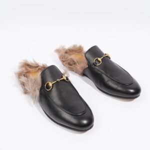 Gucci 2015 Re-Edition Princetown Horsebit Black / Brown Fur Leather EU 38 UK 5 | AlmaBagz