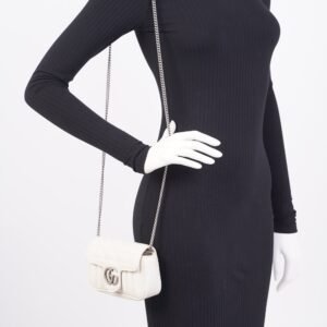 Gucci GG Marmont Super Mini Juniagrey Bag White Leather Mini | AlmaBagz