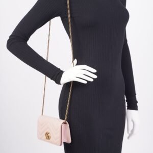 Gucci Marmont Chain Flap Pink Leather Mini | AlmaBagz