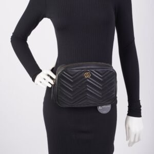 Gucci Marmont Belt Bag Black Matelasse Leather 80cm 32" | AlmaBagz