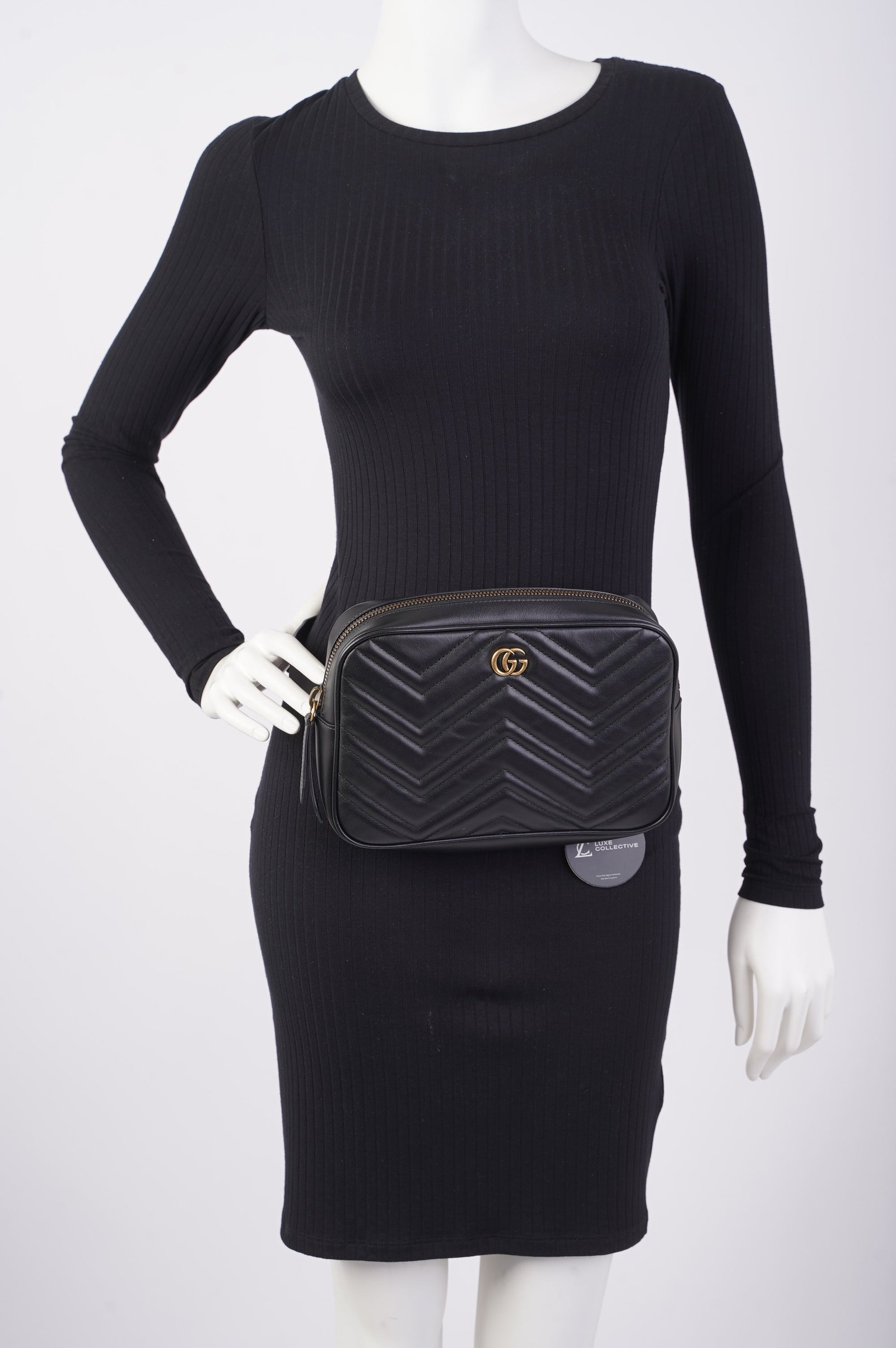 Gucci Marmont Belt Bag Black Matelasse Leather 80cm 32" | AlmaBagz
