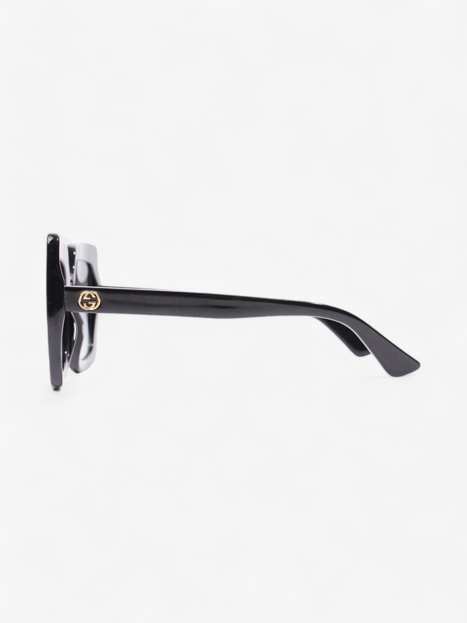 Gucci Oversized Square Sunglasses Black / Gold Acetate 145mm | AlmaBagz