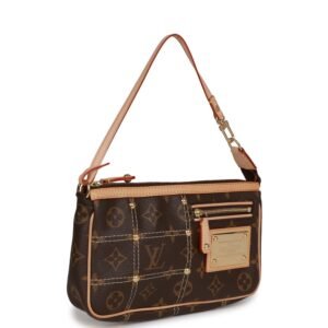 Louis Vuitton Brown Monogram Riveting Pochette Gold Hardware | AlmaBagz