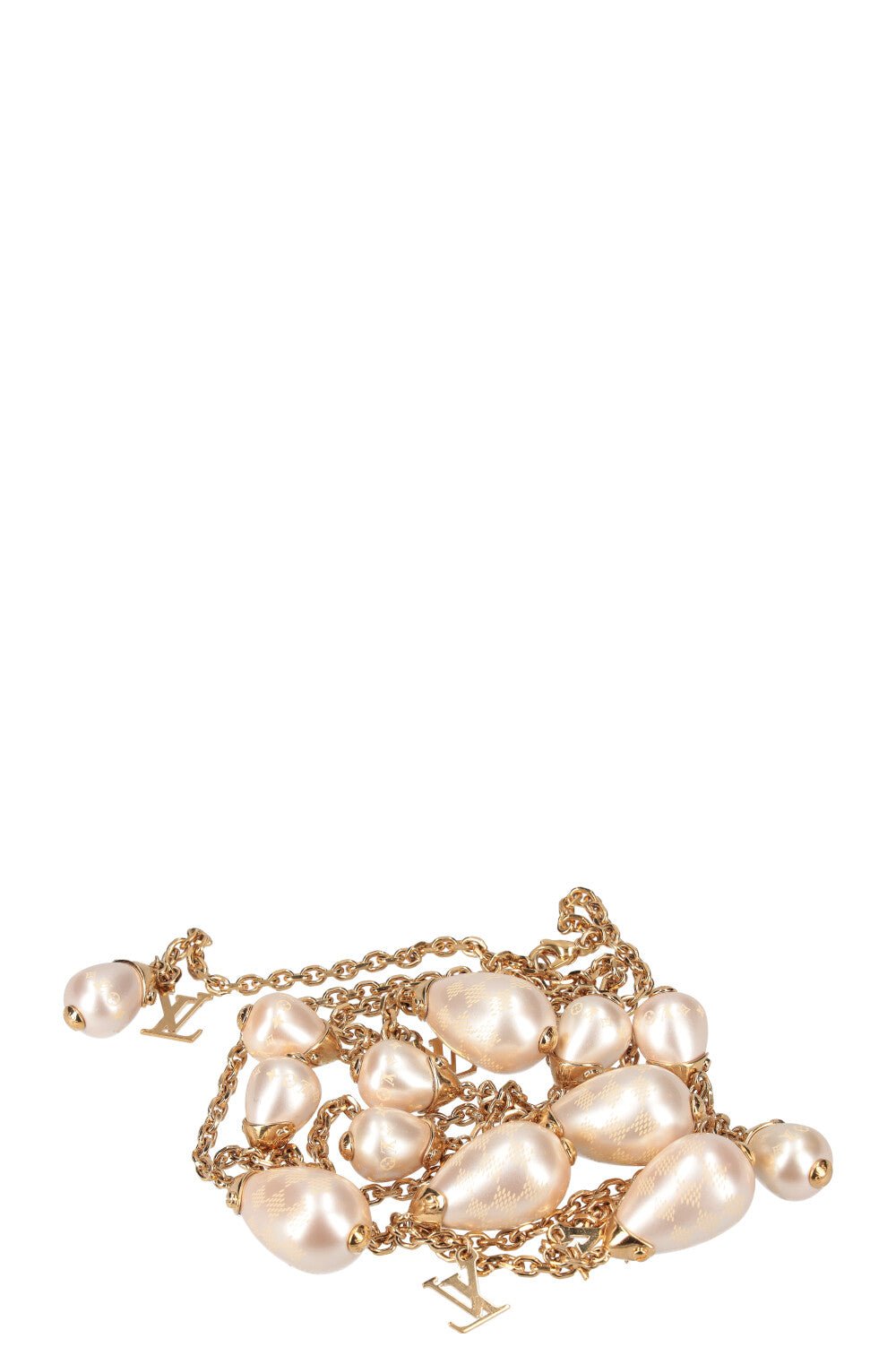 LOUIS VUITTON Damier Pearl Necklace Gold | AlmaBagz