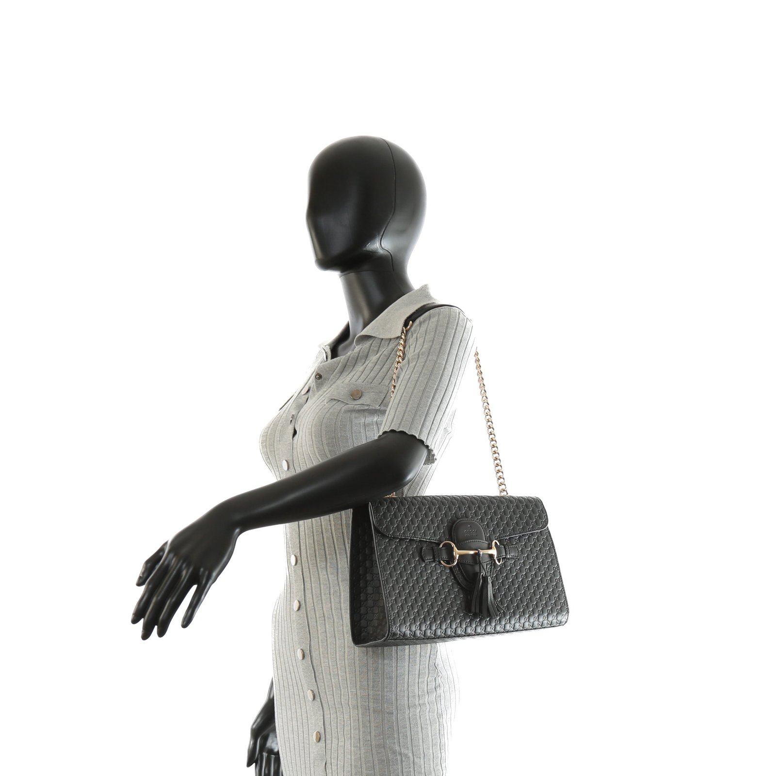 GUCCI Emily Guccissima Chain Shoulder Bag - Black | AlmaBagz