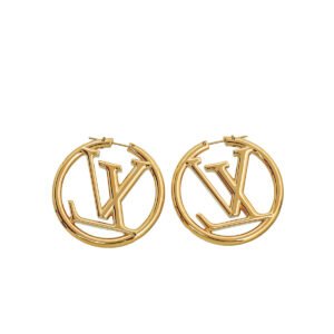 Louis Vuitton Gold Finish Louise Hoop GM Earrings | AlmaBagz