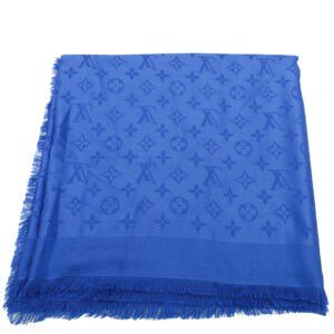 Louis Vuitton Electric Blue Monogram Classic Wool Silk Shawl | AlmaBagz