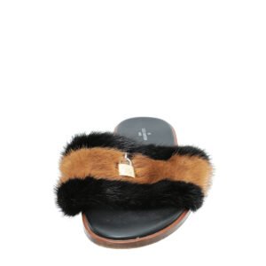 Louis Vuitton Bicolor Lock It Mink Fur Flat Sandal 40 | AlmaBagz
