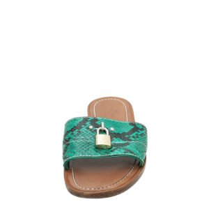 Louis Vuitton Green Python Dubai Exclusive Lock IT Flat Mules 37 | AlmaBagz