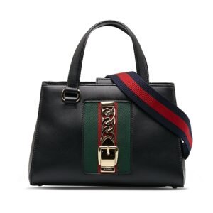 Gucci Sylvie Web Black Leather | AlmaBagz