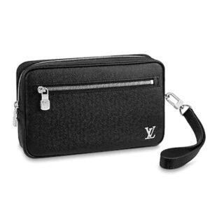 Louis Vuitton LV Men Pochette Kasai Taiga Cowhide Leather-Black | AlmaBagz