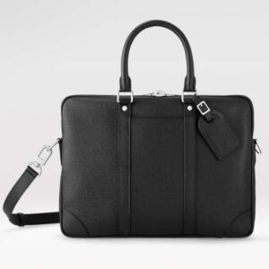 Louis Vuitton LV Uniisex Porte-Documents Voyage PM Black Taiga Noir Cowhide Leather | AlmaBagz