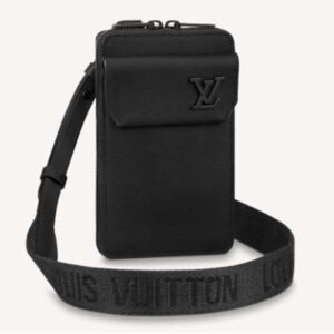 Louis Vuitton LV Unisex Aerogram Phone Pouch Black Grained Calf Cowhide Leather | AlmaBagz