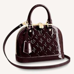 Louis Vuitton LV Unisex Alma BB Handbag Amarante Red Monogram Vernis Embossed Patent Calf Leather | AlmaBagz