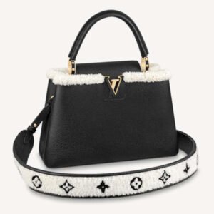 Louis Vuitton LV Women Capucines MM Bag Black Taurillon Leather Shearling Cowhide | AlmaBagz
