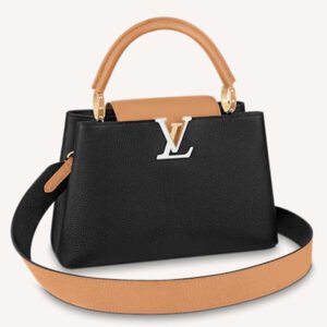 Louis Vuitton LV Women Capucines MM Handbag Black Gold Arizona Taurillon Cowhide | AlmaBagz