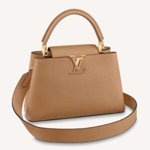 Louis Vuitton LV Women Capucines MM Handbag Gold Arizona Taurillon Cowhide | AlmaBagz