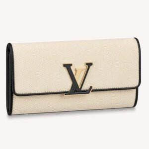 Louis Vuitton LV Unisex Capucines Wallet Natural Black Canvas Cowhide Leather | AlmaBagz