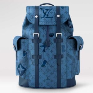 Louis Vuitton LV Unisex Christopher MM Backpack Abyss Blue Monogram Aquagarden Coated Canvas | AlmaBagz