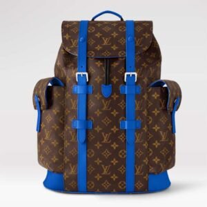 Louis Vuitton LV Unisex Christopher MM Backpack Blue Monogram Macassar Coated Canvas Cowhide Leather | AlmaBagz