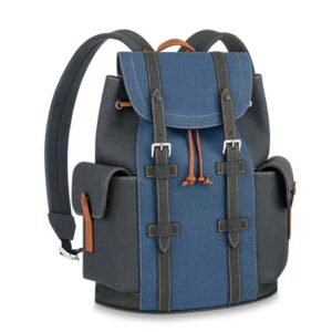 Louis Vuitton LV Unisex Christopher MM Backpack Denim Blue Navy Taurillon Leather | AlmaBagz