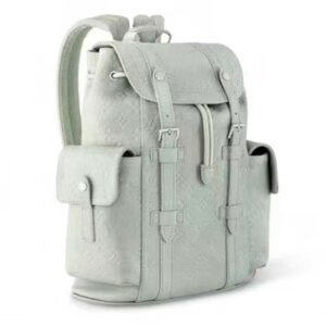 Louis Vuitton LV Unisex Christopher MM Backpack Mineral Gray Embossed Taurillon Monogram Cowhide Leather | AlmaBagz