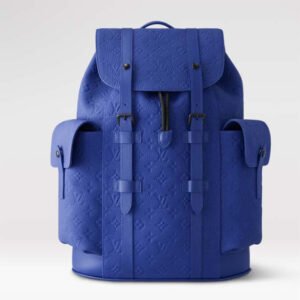 Louis Vuitton LV Unisex Christopher MM Backpack Racing Blue Embossed Taurillon Monogram Cowhide Leather | AlmaBagz