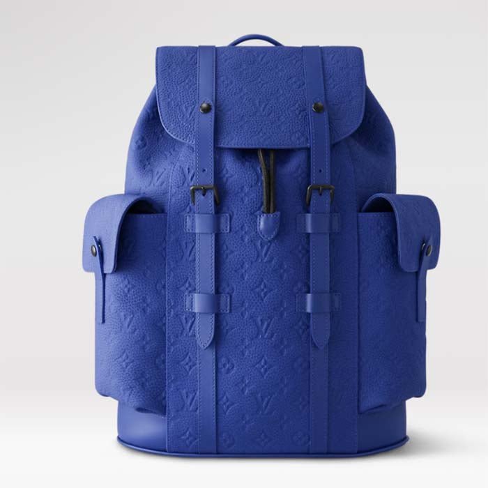 Louis Vuitton LV Unisex Christopher MM Backpack Racing Blue Embossed Taurillon Monogram Cowhide Leather | AlmaBagz
