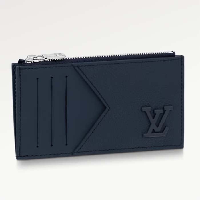 Louis Vuitton LV Unisex Coin Card Holder Black Cowhide Leather 4 Card Slots | AlmaBagz