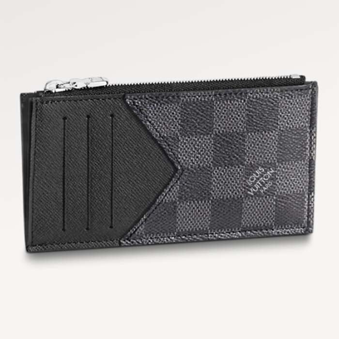 Louis Vuitton LV Unisex Coin Card Holder Damier Graphite Coated Canvas Cowhide Leather | AlmaBagz