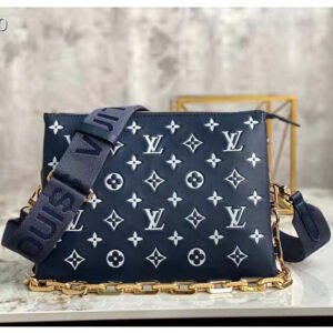 Louis Vuitton LV Unisex Coussin PM Handbag Navy Blue Denim-Printed Lambskin | AlmaBagz