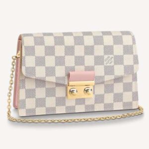 Louis Vuitton LV Unisex Croisette Chain Wallet Rose Ballerine Pink Damier Azur Coated Canvas | AlmaBagz