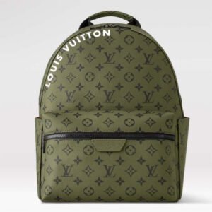 Louis Vuitton LV Unisex Discovery Backpack PM Khaki Green Vermillion Red Monogram Coated Canvas | AlmaBagz