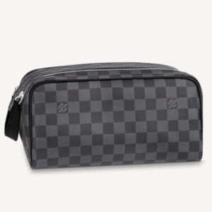 Louis Vuitton LV Unisex Dopp Kit Toilet Pouch Grey Damier Graphite Canvas | AlmaBagz