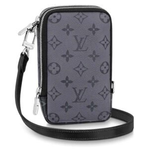 Louis Vuitton LV Unisex Double Phone Pouch Monogram Eclipse Canvas | AlmaBagz