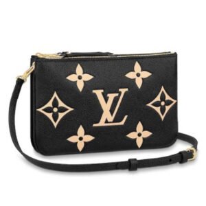 Louis Vuitton LV Unisex Double Zip Pochette Black Beige Embossed Supple Grained Cowhide Leather | AlmaBagz