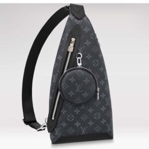 Louis Vuitton LV Unisex Duo Sling Bag Black Monogram Coated Canvas Taiga Cowhide Leather | AlmaBagz